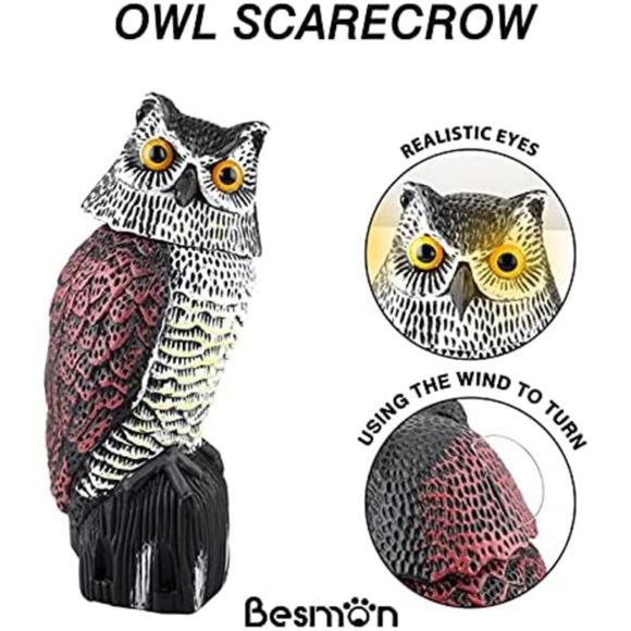 Plastic Owl Scarecrow Sculpture with Rotating Head for Garden Yard Outdoor - Picture 6 of 7